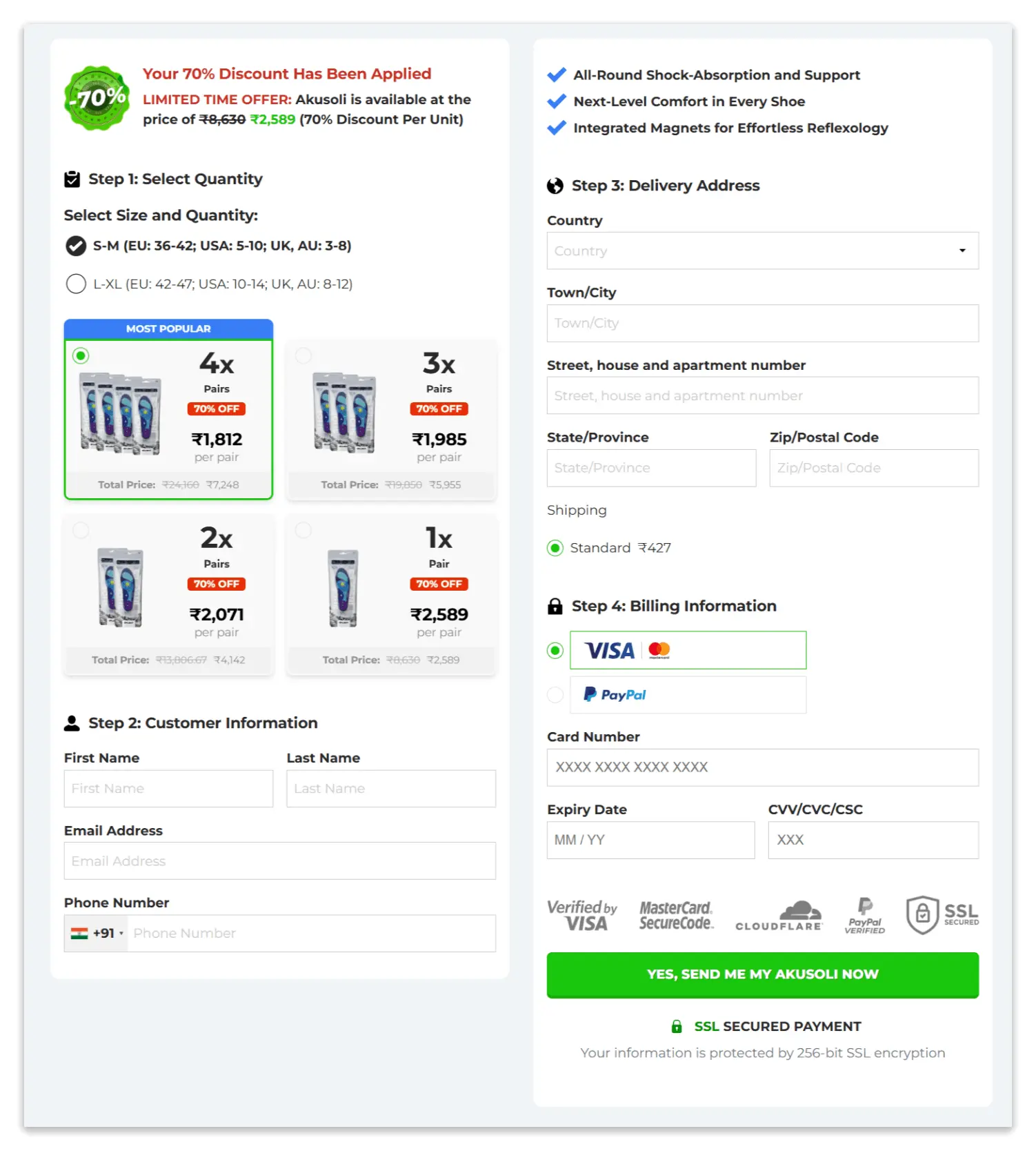 Akusoli Insoles secure checkout page